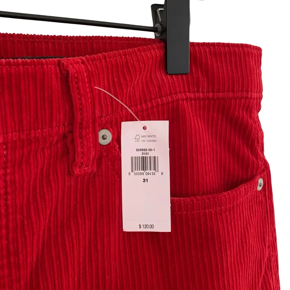 Banana Republic Bright Red High Rise Button Fly Straight Leg Corduroy Pants - Picture 12 of 12